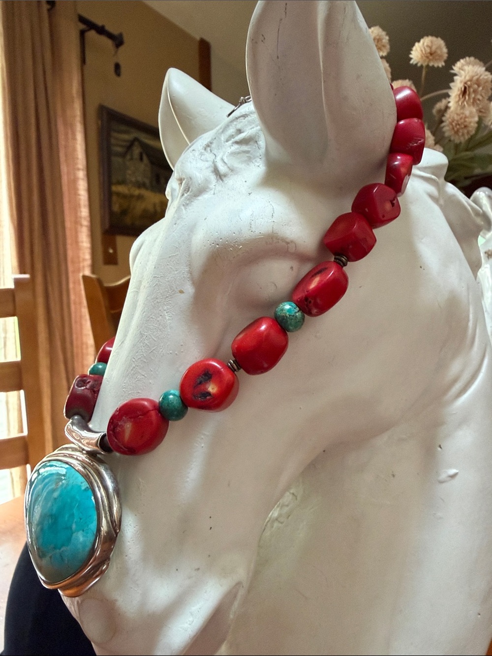 BARSE -Show stopper!! Chucky Coral, Turquoise ‘ Sterling silver necklace - Picture 3 of 11